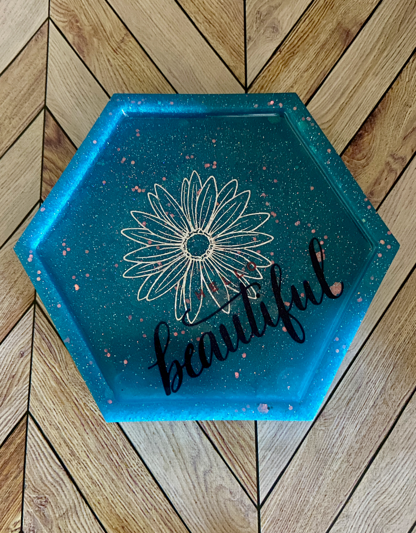 Hello, Beautiful - Blue Resin Coaster