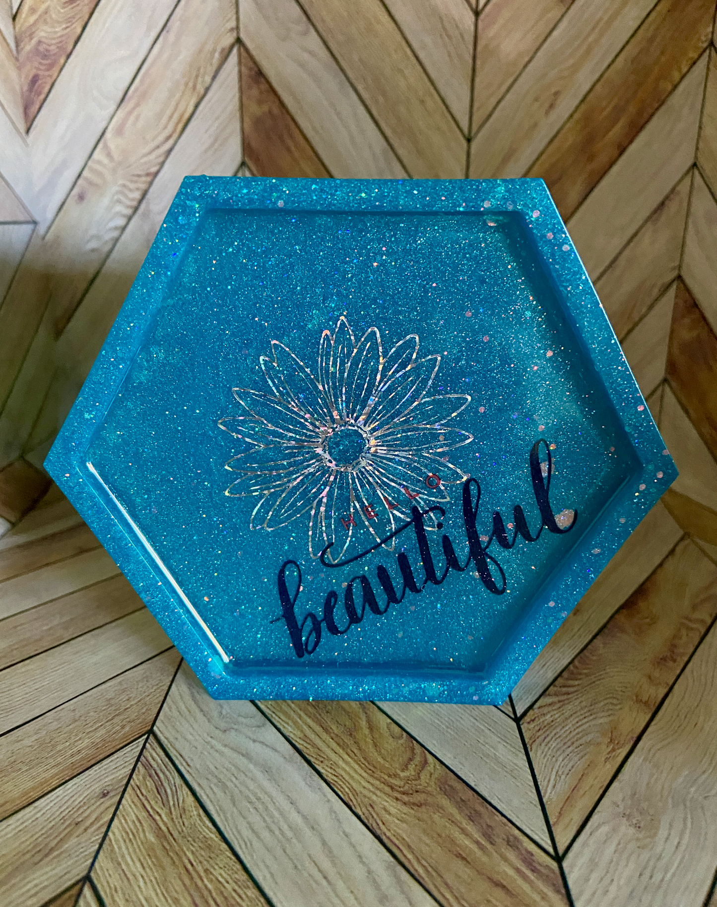 Hello, Beautiful - Blue Resin Coaster