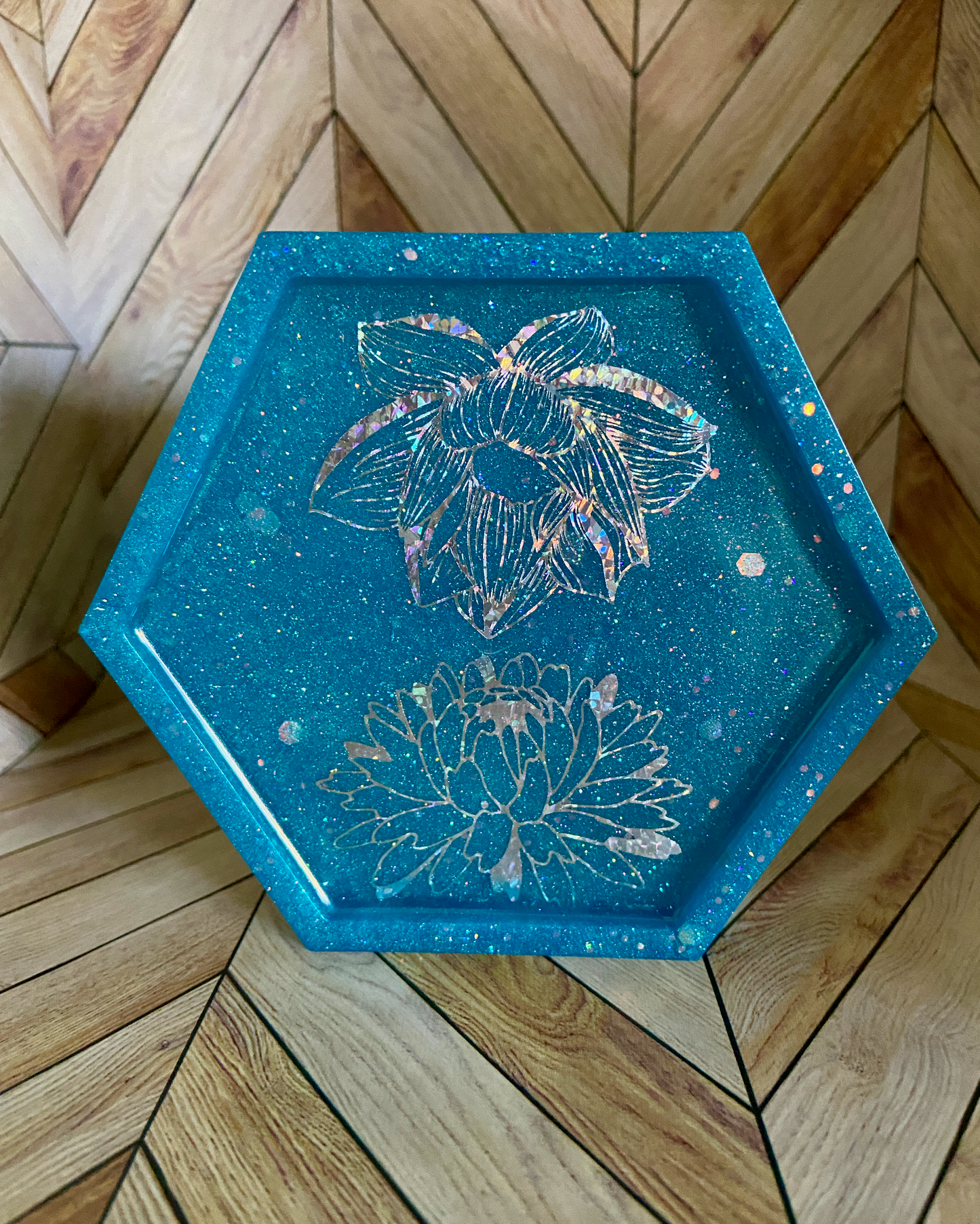 Flower - Blue Glitter Resin Coaster