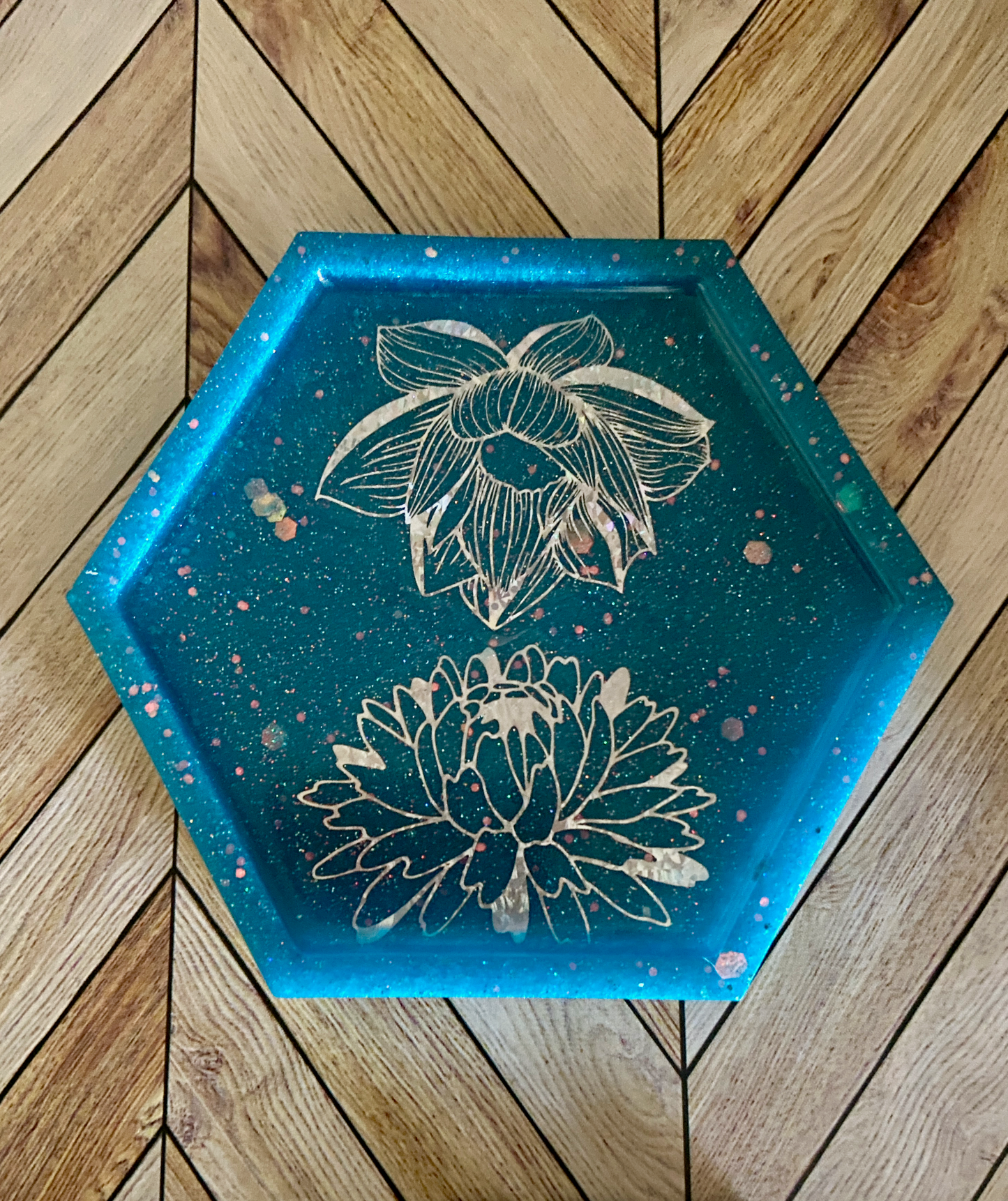 Flower - Blue Glitter Resin Coaster