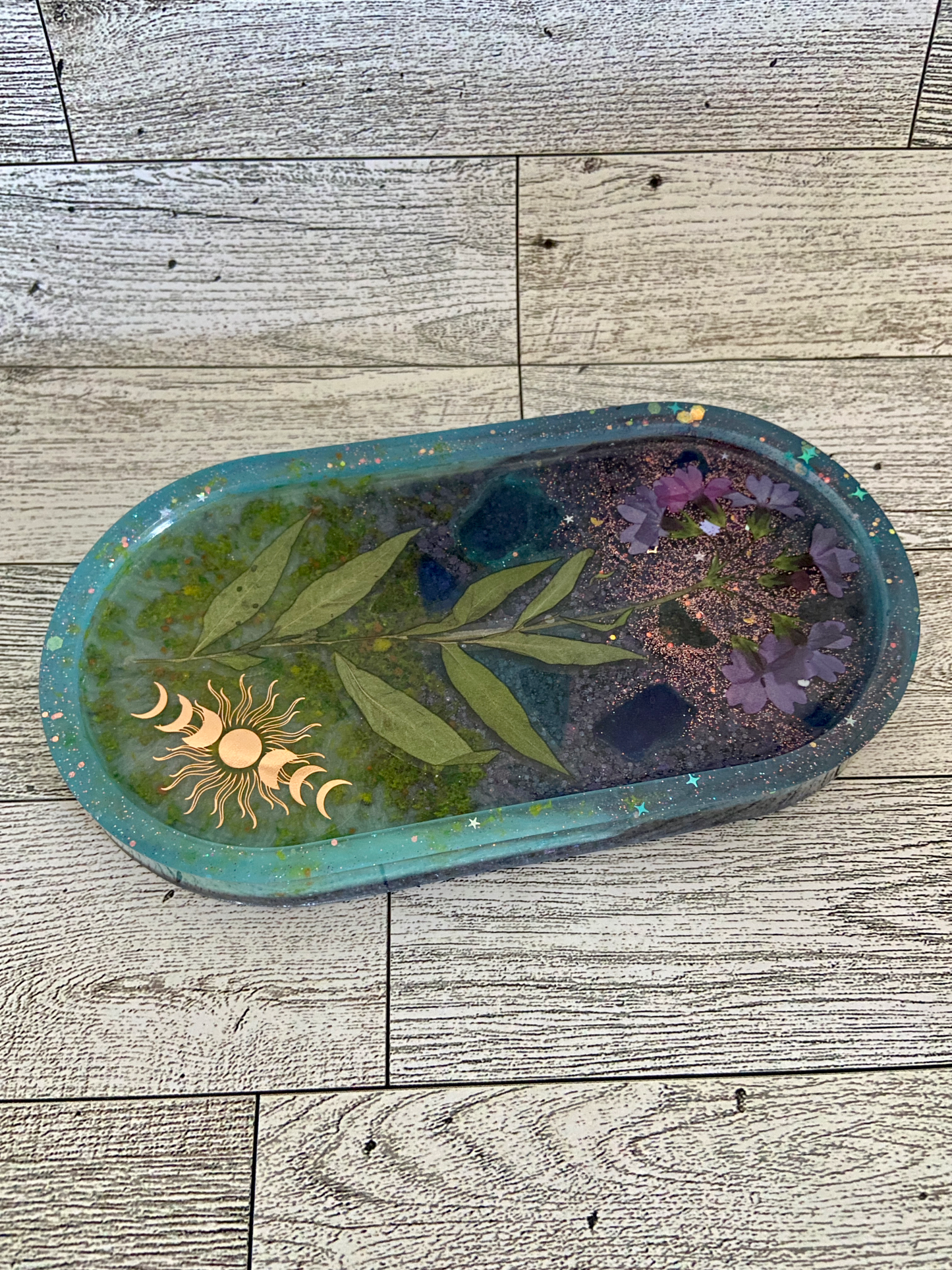 Flower and Sea Glass - Decorative Resin Dish